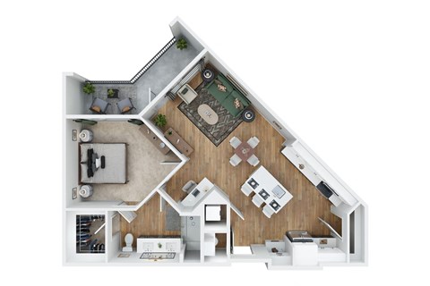 Floor plan for 1 bed, 1 bath, 808 sqft